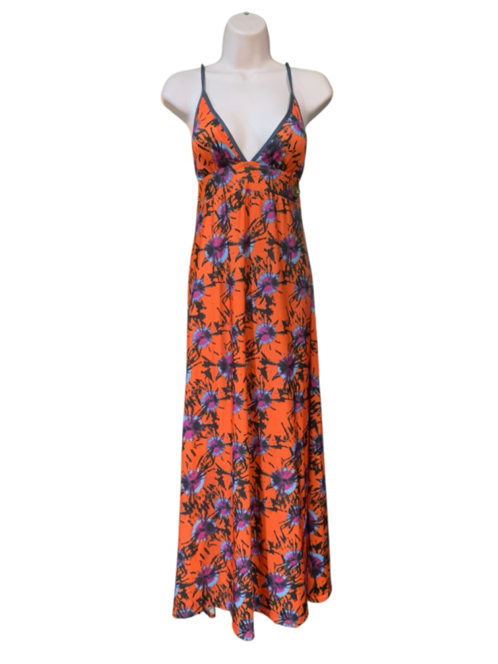 Women's Apple Bottoms lace up back Maxi Dress Size S Orange Purple tye dye